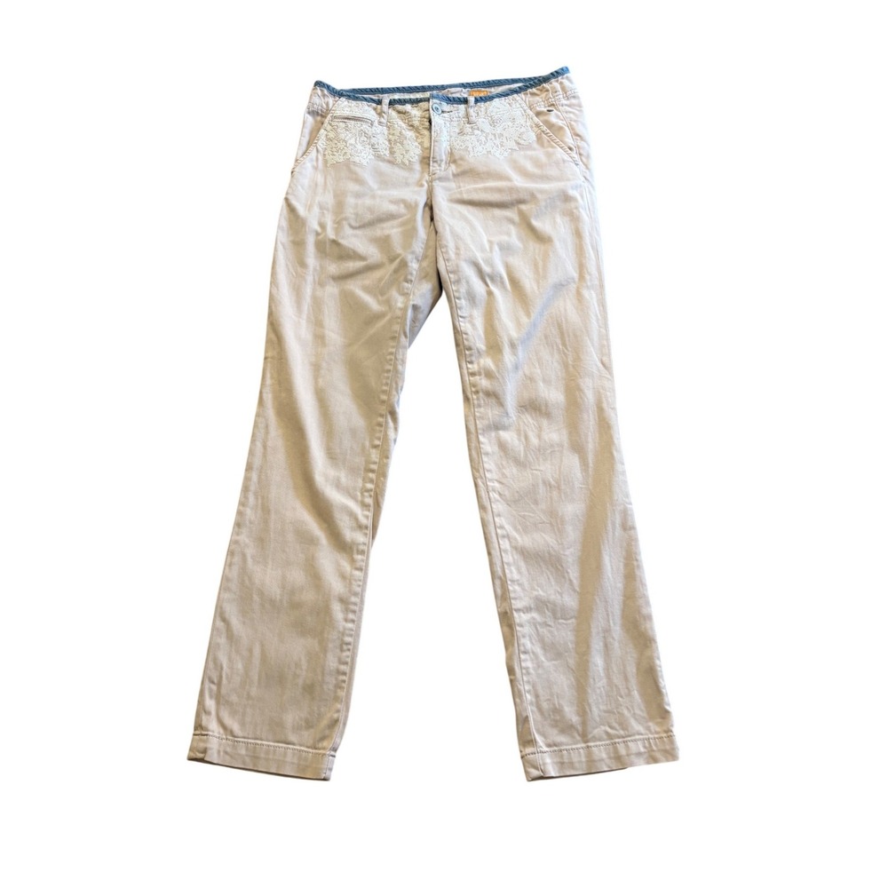 Pilcro and the Letterpress Lace Hyphen Embroidered Khaki Chino Pants Tan Size 28